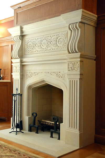 limestone fireplace mantel arts and crafts style